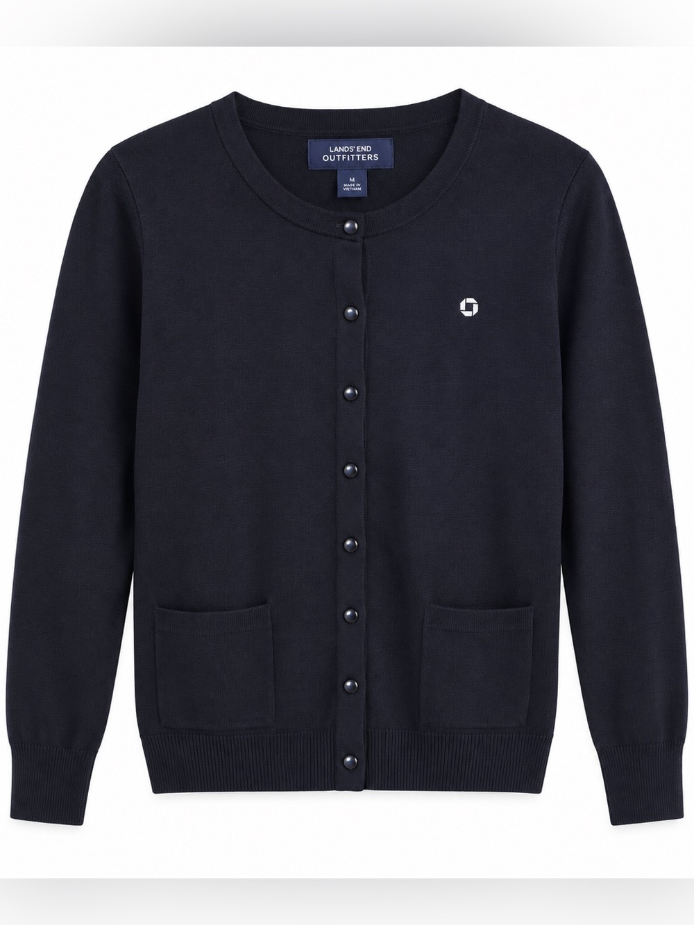 Lands' End Outfitter Navy Crewneck Cardigan Sweater
